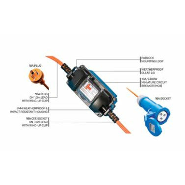 Ampfibian Weatherproof 230V Power Lead Adapter With Circuit Breaker